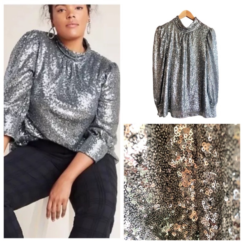 Sunday in Brooklyn Luna silver sequin long sleeve hi neck turtleneck retro disco